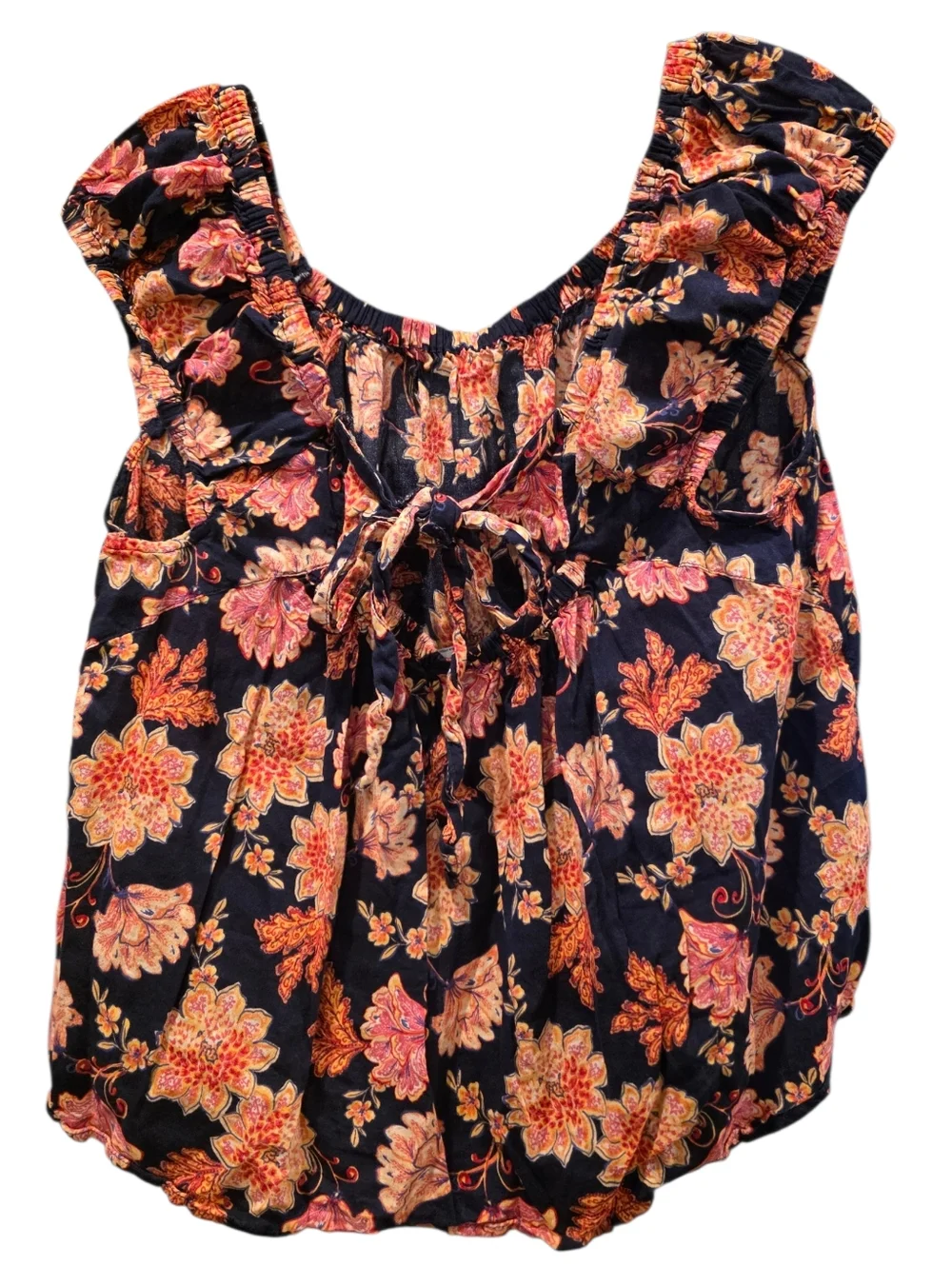 Old Navy Floral Print Peasant Blouse With Tie In The Back Size Large - Picture 3 of 8